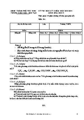 Đề thi học kỳ II môn Hóa học Lớp 9 - Năm học 2013-2014 - Phòng giáo dục và đào tạo Trà Vinh
